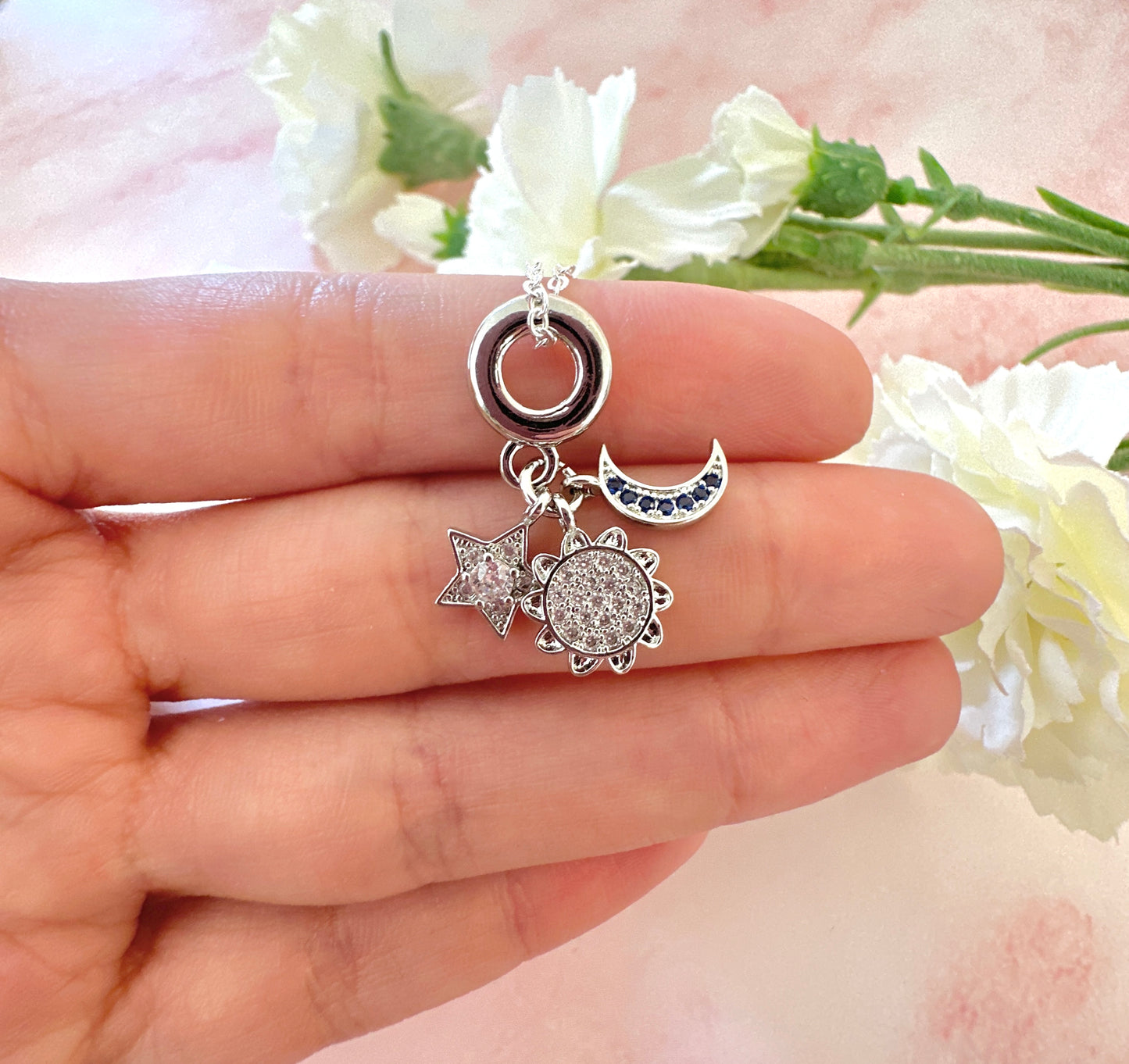 Silver Moon & Stars Charm necklace.