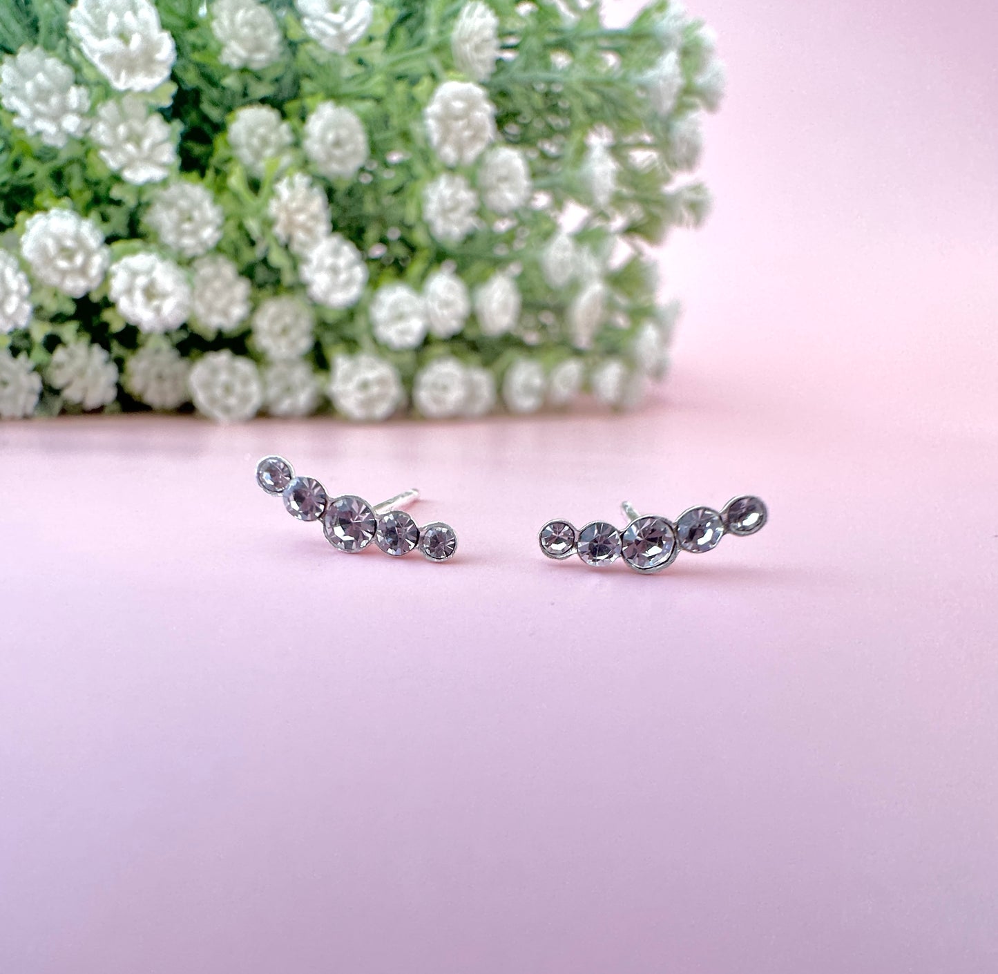 925 Sterling Clear Diamanté climber stud earrings.