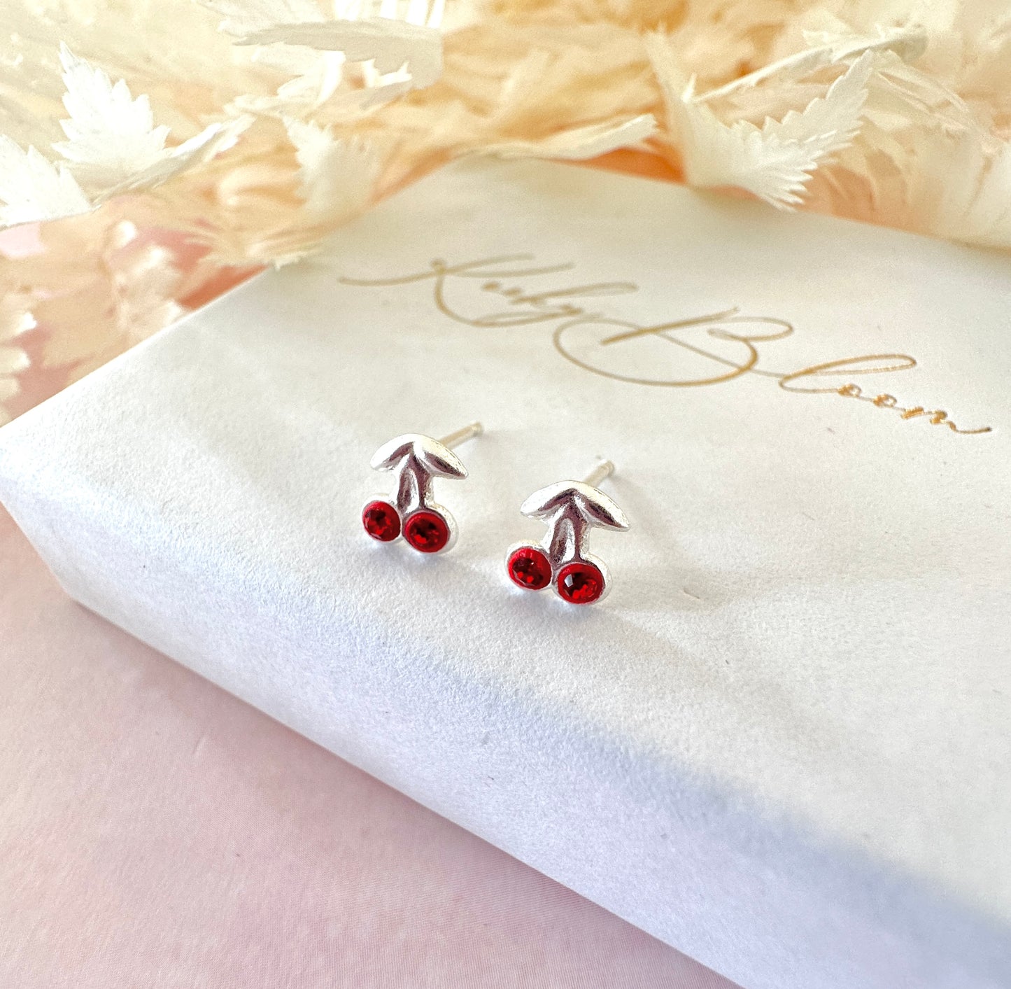 925 Sterling Silver Red Cherry stud earrings.