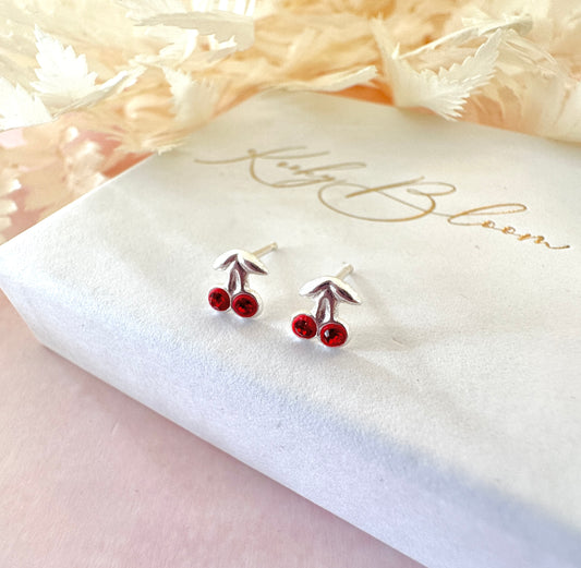 925 Sterling Silver Red Cherry stud earrings.