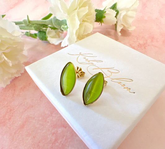 Gold Green Oval studs earrings.