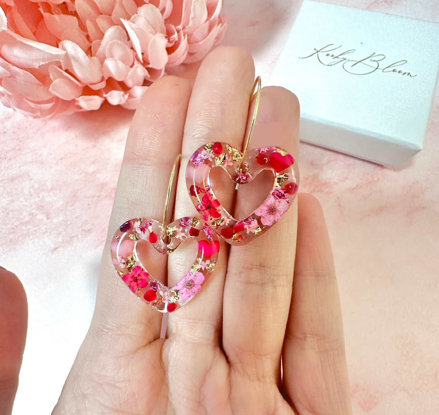 Pink Valentines Bloom Heart hoop Earrings.