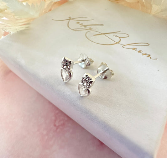 925 Sterling Silver CZ Heart stud earrings.