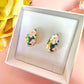 Blue White painted Gold Teardrop earrings.