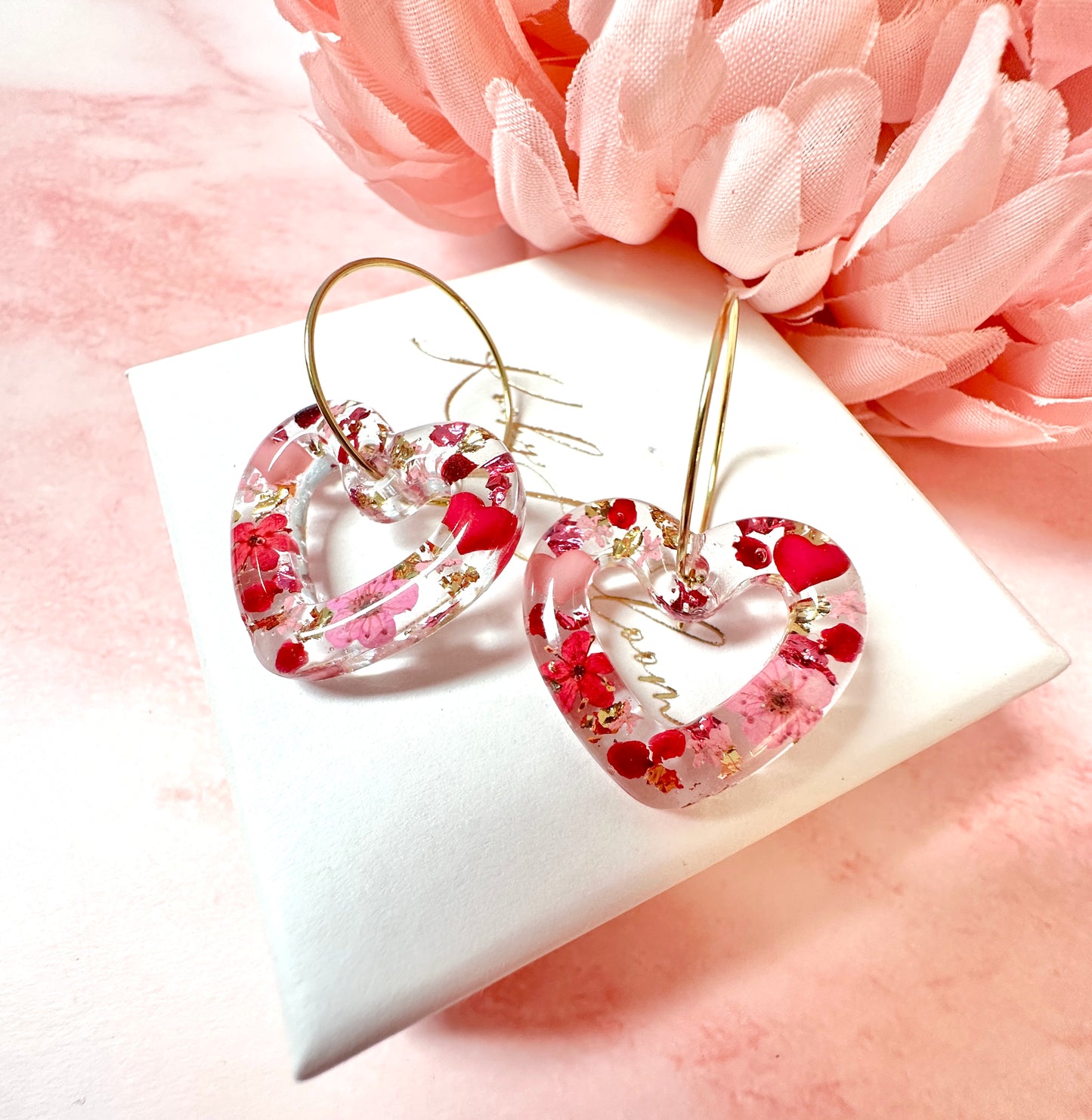 Pink Valentines Bloom Heart hoop Earrings.