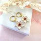 White Red Flower Gold huggie earrings.