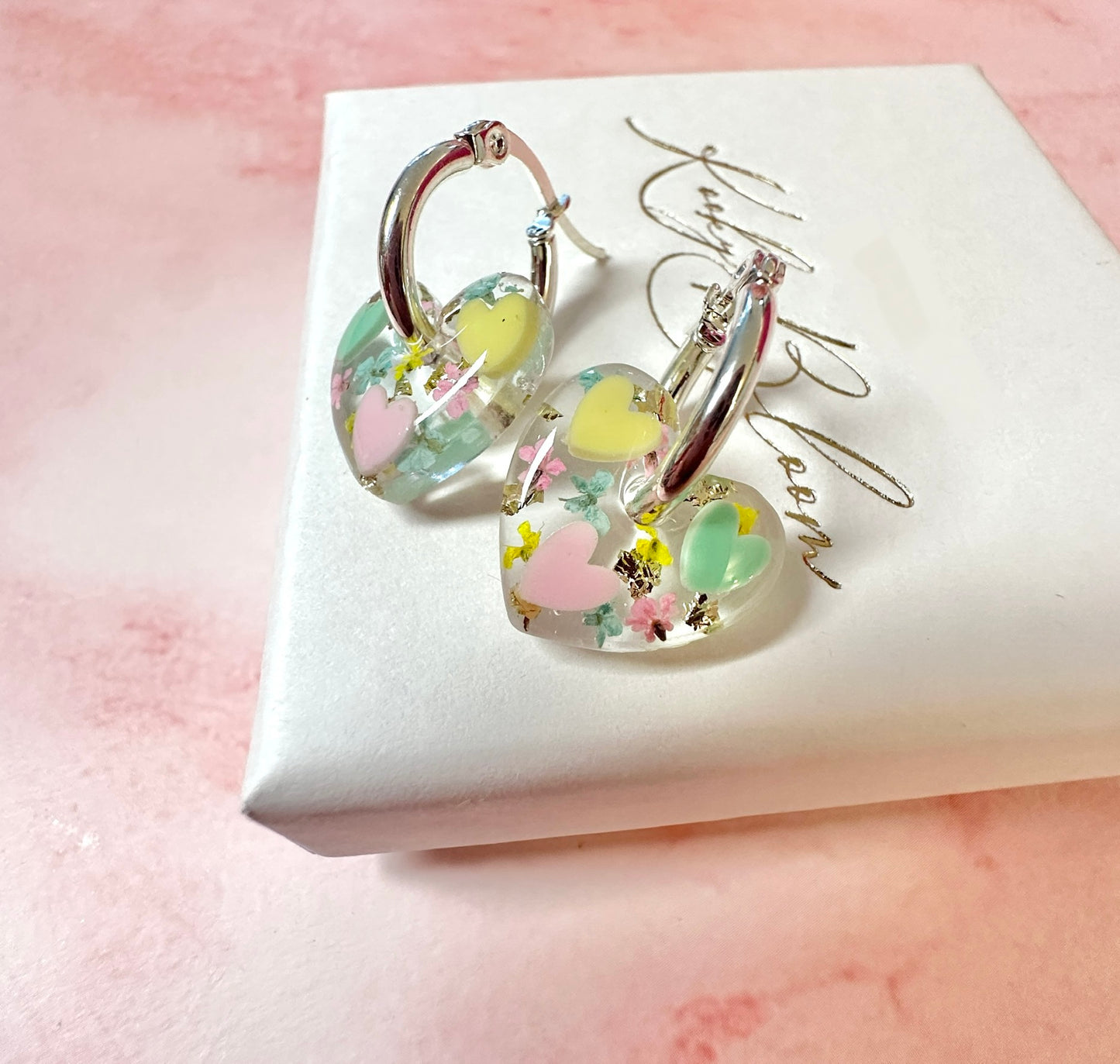 Pastel Candy Heart bloom earrings.