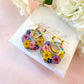 Colourful flower hexagon bloom earrings.