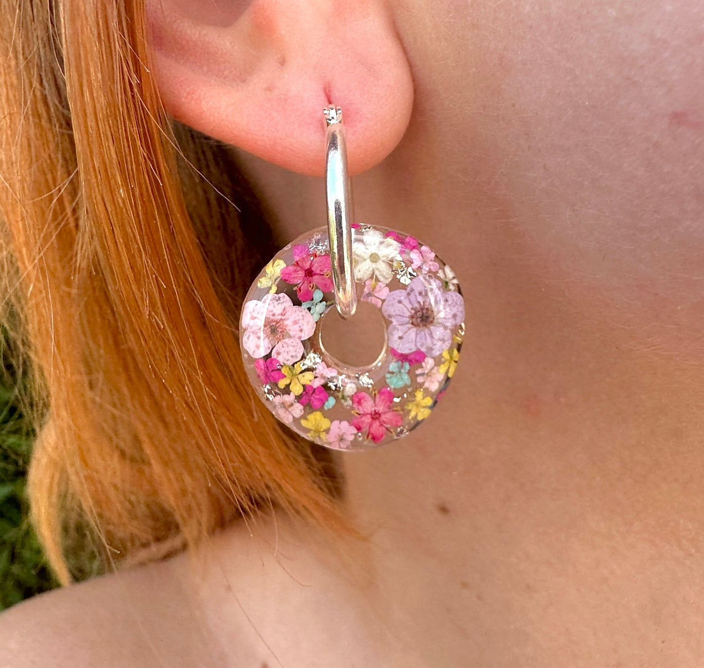 Party Ring Flower Hoop earrings.