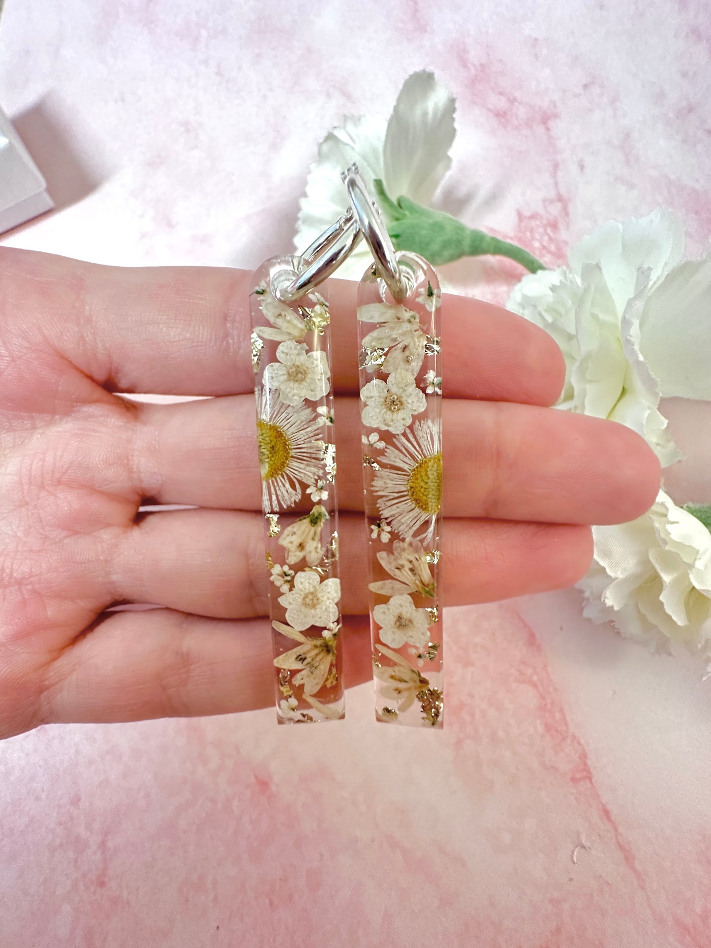 Daisy Blossom flower Drop hoop earrings.