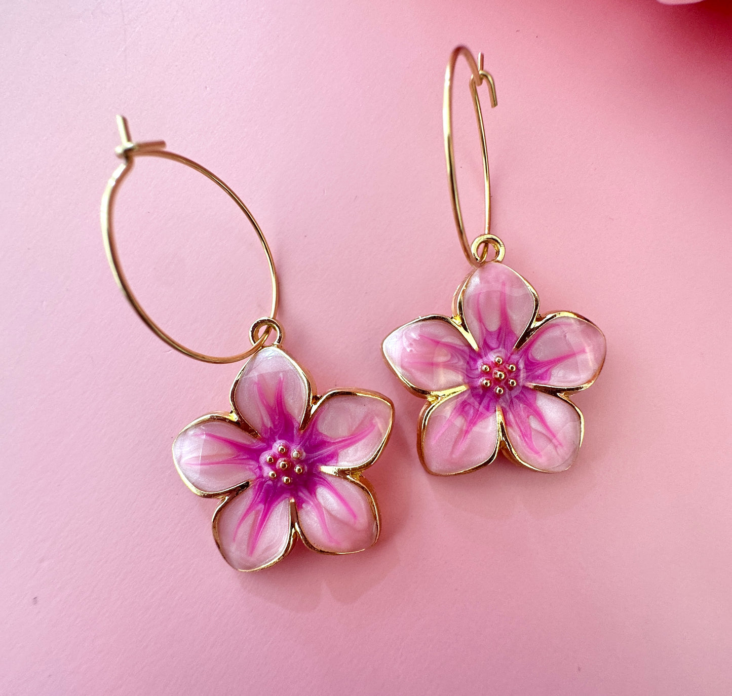 Gold Colourful Flower Hoop earrings.