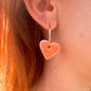 Tangerine glazed ceramic Heart  Hoop earrings.