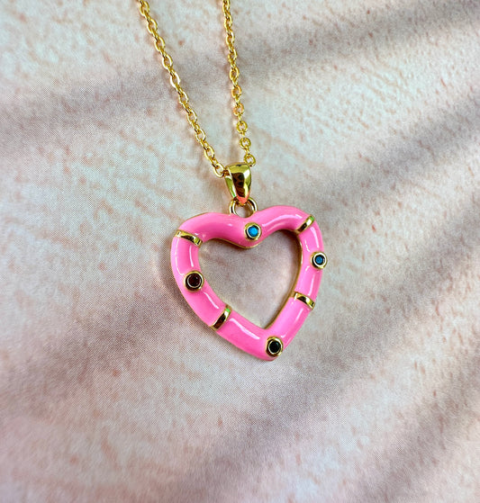 Pink gemstone Heart gold necklace